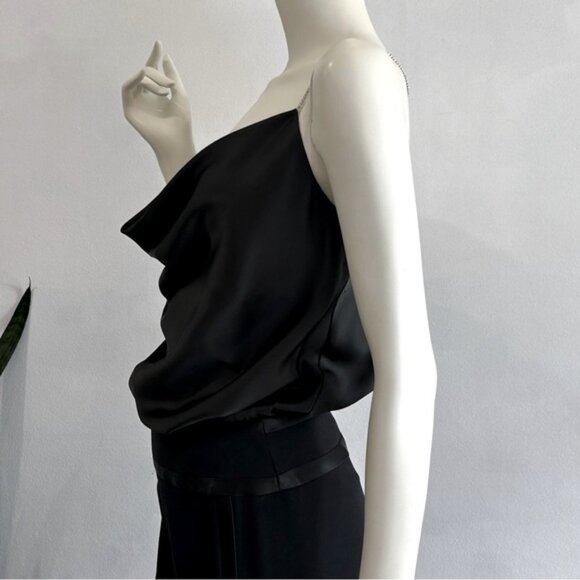 NWT House of Harlow Black Satin Cowl Camisole With Rhinestone Straps - Picture 8 of 13